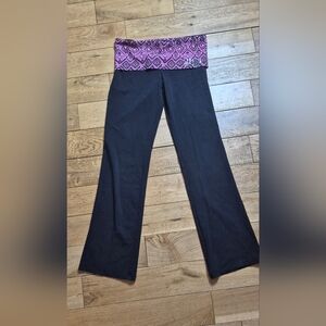 Victoria's Secret Black Flare Pants with Patterned Fold-Over Waistband